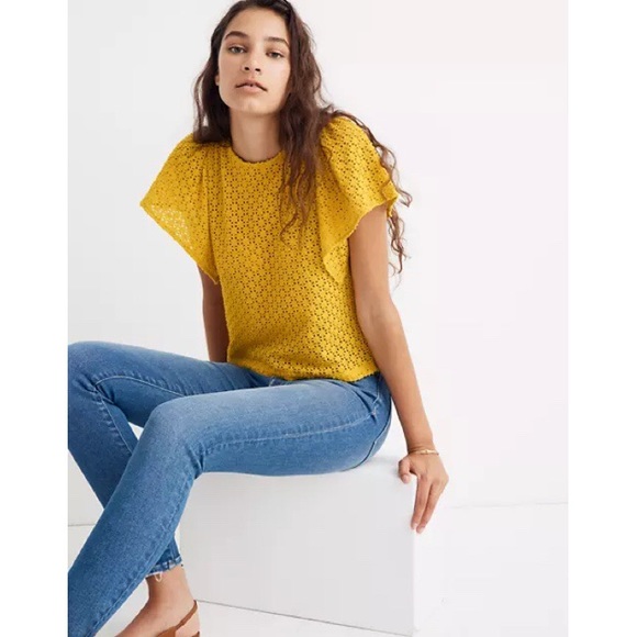 Madewell Texture & Thread Eyelet Flutter Sleeve Top - Picture 9 of 9